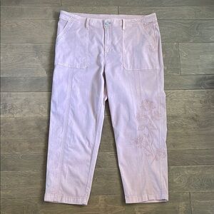 Chico’s Powder Pink Twill Ankle Pants Embroidered Size 16